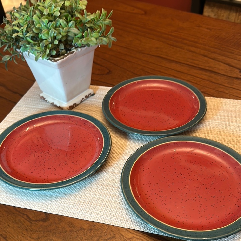 Denby Pottery Red and Green Bread Plates